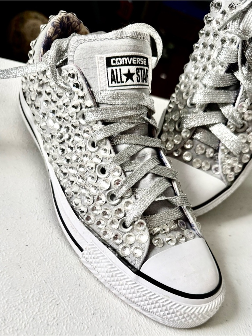 Converse Women's Silver Crystal-Embellished High Top Sneakers